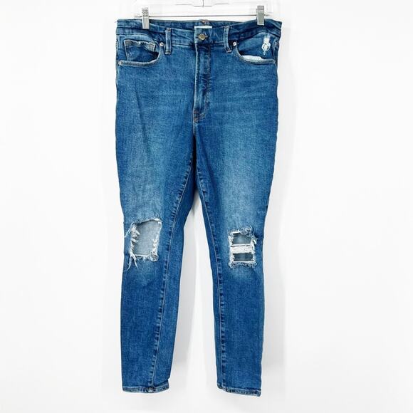 Good American Good Waist Jeans High Rise Ripped Skinny Stretch - Picture 1 of 7